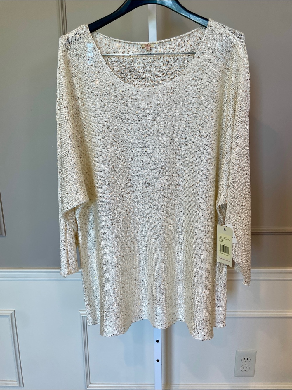 New Reba Sweater 3X Byzantine Allure Ivory Gold Sequin Tunic Top Blouse $118